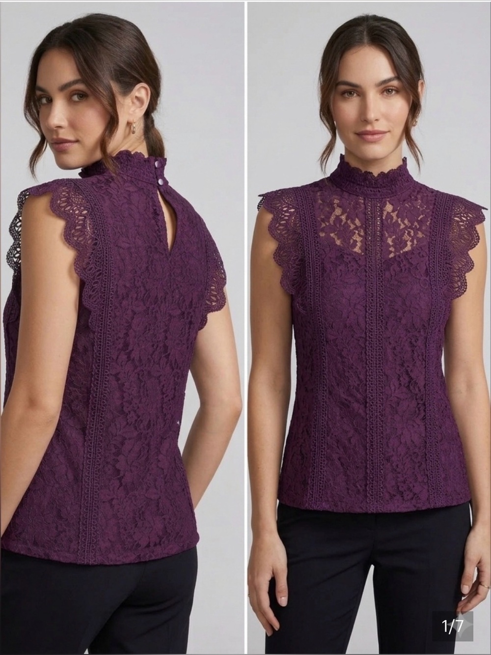 Cable & Gauge Purple Lace Mock Neck blouse